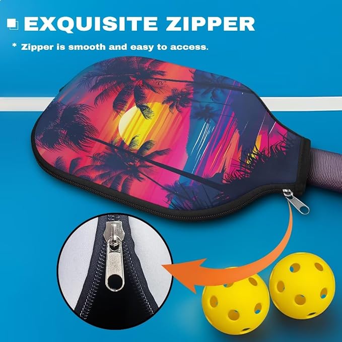 Sea Beach Pickleball Paddle Covers 11.42” L x 8.66" W Portable Pickle Ball Rackets Cases Set of 4 Pickleball Storage Bag with Zipper Closure Pickleball Cover for Women Men