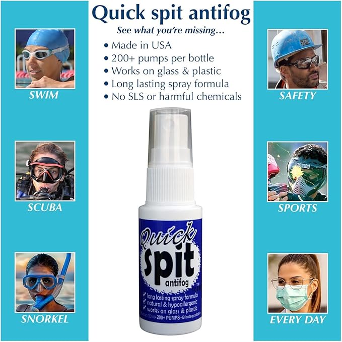 Jaws Quick Spit Anti-Fog Spray for Swim Goggles, Eye Glasses, Snorkel Mask, Scuba Divers, and Safety Eyewear, Made in the USA