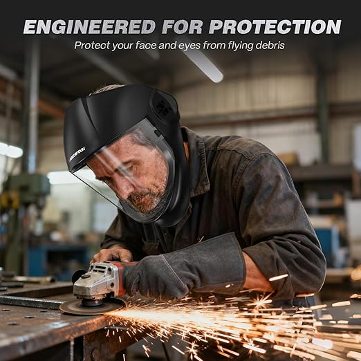 ARCCAPTAIN Panoramic Full Face Shield, Full Face Impact Resistant Mask with Polycarbonate Visor and Adjustable Ratcheting Headgear, ANSI Z87.1 Certified for Grinding, Cutting, Industrial Use