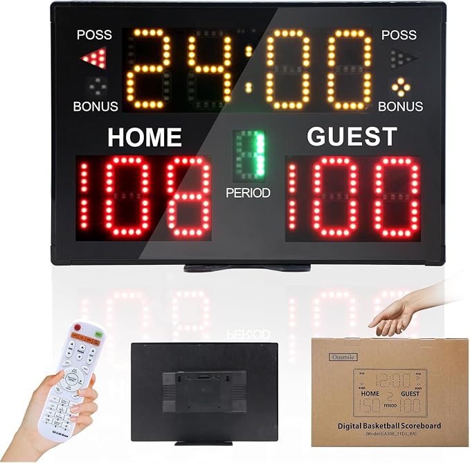 Portable Digital Scoreboard with Remote, LED Electronic Score Keeper, Battery Powered Basketball Score Board, Outdoor Scoreboard for Indoor Outdoor Courts & Sports Events