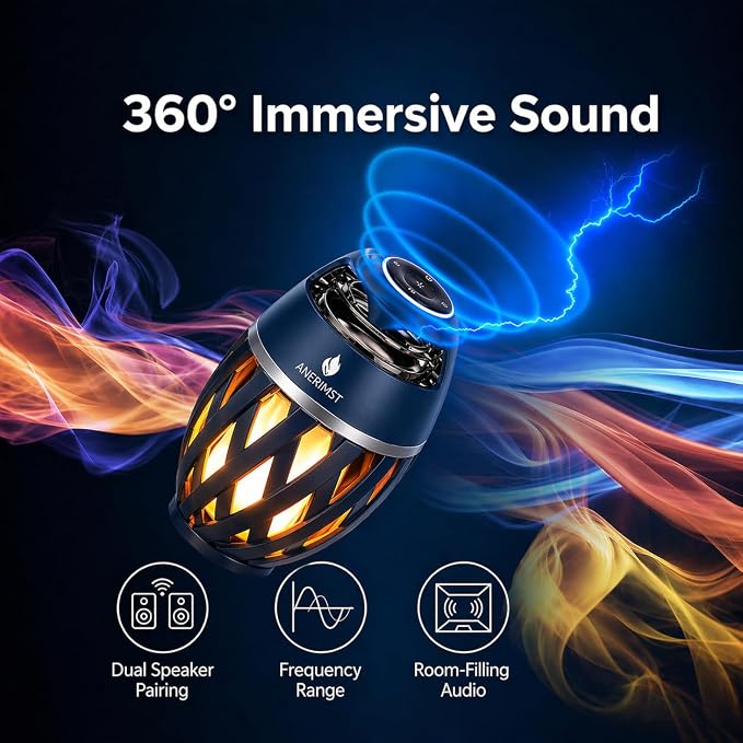 ANERIMST Outdoor Bluetooth Speakers with LED Torch Light, for Dad– Wireless & Waterproof Speaker for Garden, Patio, 360° Sound, 24-Hour Playtime - Ideal Present for Men (Blue)