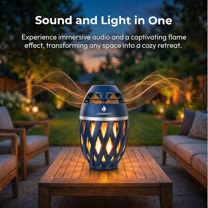 ANERIMST Outdoor Bluetooth Speakers with LED Torch Light, for Dad– Wireless & Waterproof Speaker for Garden, Patio, 360° Sound, 24-Hour Playtime - Ideal Present for Men (Blue)