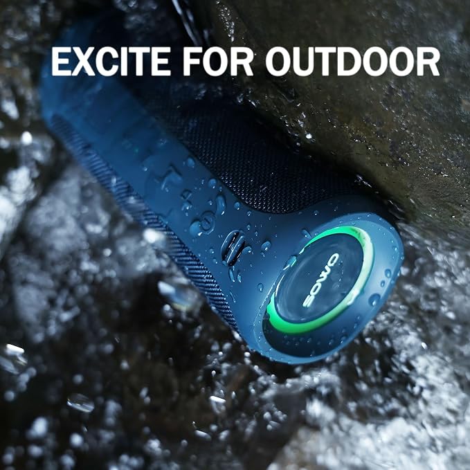 SOWO Wireless Bluetooth Speaker, Portable and Loud with Built-in Subwoofer | Extra Bass, Stereo Sound, IP67 Waterproof and Dustproof, Colorful Lights for Party, Outdoor, Camping - Blue
