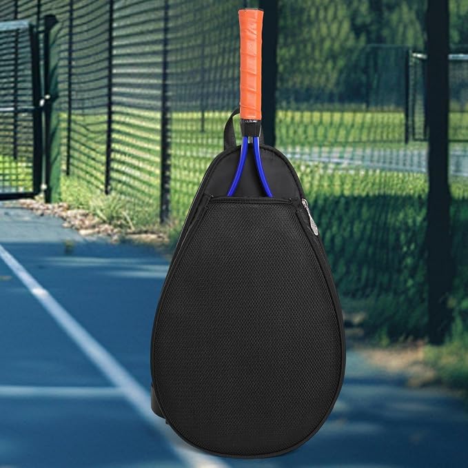 Tennis Racket Bag Waterproof Zipper Paddle Holder Crossbody Shoulder Bag for 1-2 Rackets, Lightweight Versatile Organizer