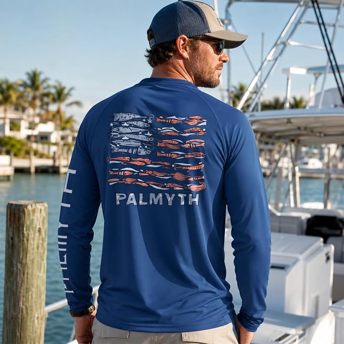 Palmyth Fishing Shirts for Men Long Sleeve UPF 50+ T Shirt Sun Protection | Quick Dry, Sun Protection, Myth-Cool Fabric, Fish Print, Moisture Wicking, Stretchy, Breathable, Fishing,Boating,Outdoor Wear