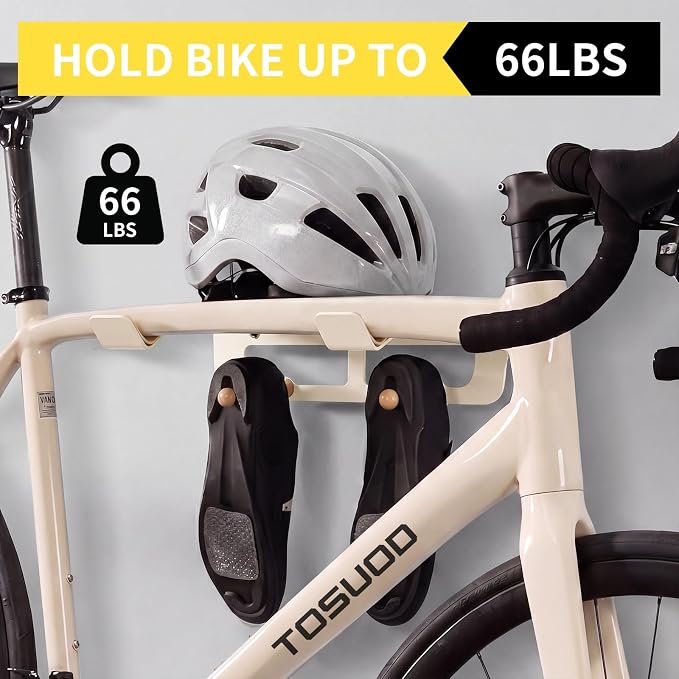 Bike Wall Mount Rack Indoor Bike Storage Garage Bike Rack Wall Mount with Shelf and Hooks Store Your Helmet and Shoes Heavy-Duty Adjustable Bike Hanger for a Single Road, Mountain Bicycle