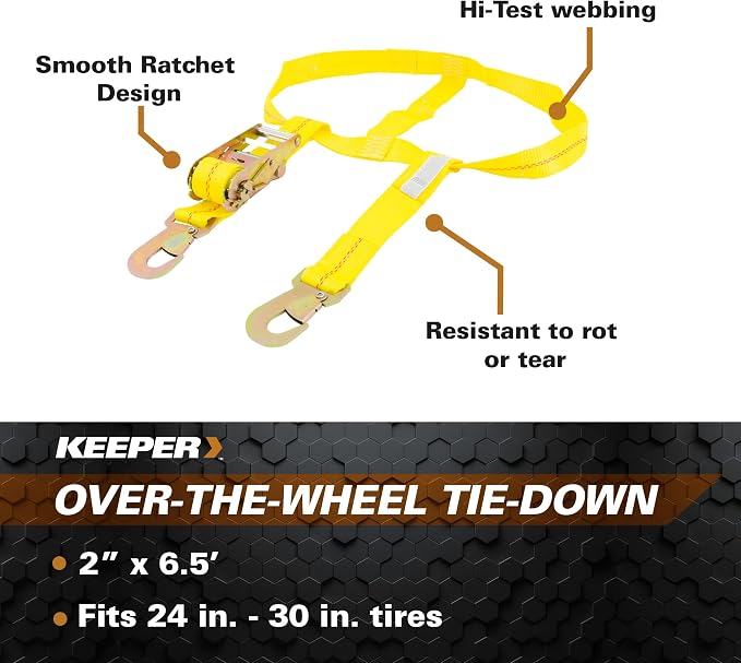 Keeper – 2” x 6.5’ Over-The-Wheel Tie-Down - 2,000 lbs. Working Load Limit and 6,000 lbs. Break Strength (Pack of 4)