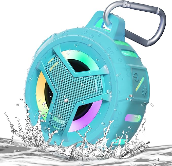 EBODA Waterproof Bluetooth Speaker with LED Light Show, Floating,Portable Wireless 24H Playtime,True Wireless Stereo for Kayak, Pool, Beach, Bike -BLK-BLU