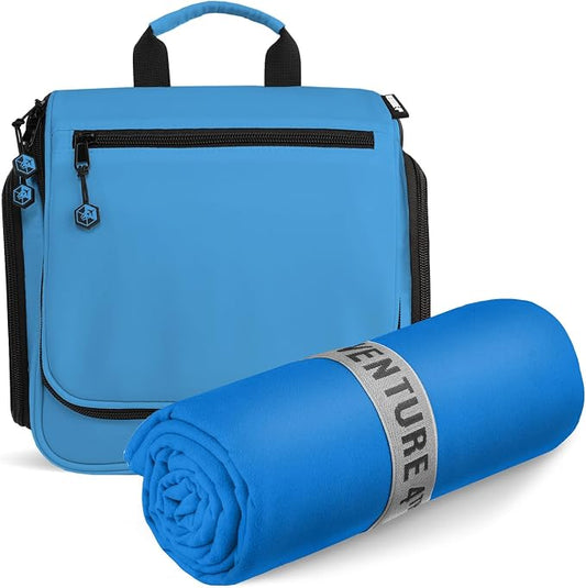 VENTURE 4TH Travel Toiletry Bag & Quick Dry Towel Set - Ideal Travel Bundle for Camping, Hiking, Backpacking and Business Trips - Size XL Travel Towel