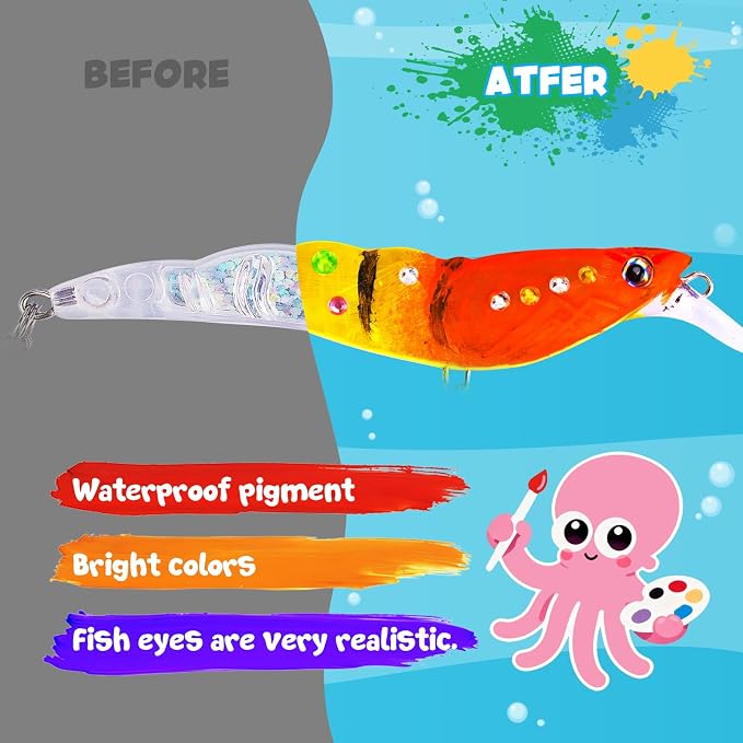 THKFISH DIY Fishing Lure Kit - Kid-Friendly Lure Making kit Customizing Lures, Includes Paint & Brushes, Perfect Fishing Gifts and Crafts for Kids, Tackle Box Must-Have (10PCS)