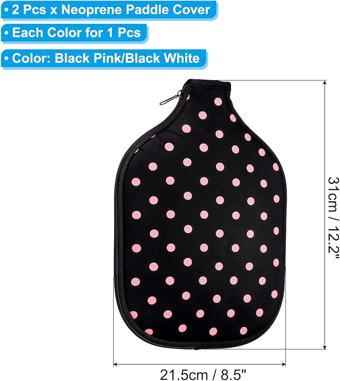 PATIKIL Pickleball Paddle Cover Universal 8.5x12.2 Inch, 2 Pack Neoprene Pickleball Racket Sleeve Paddle Storage Bag, Black Pink/Black White