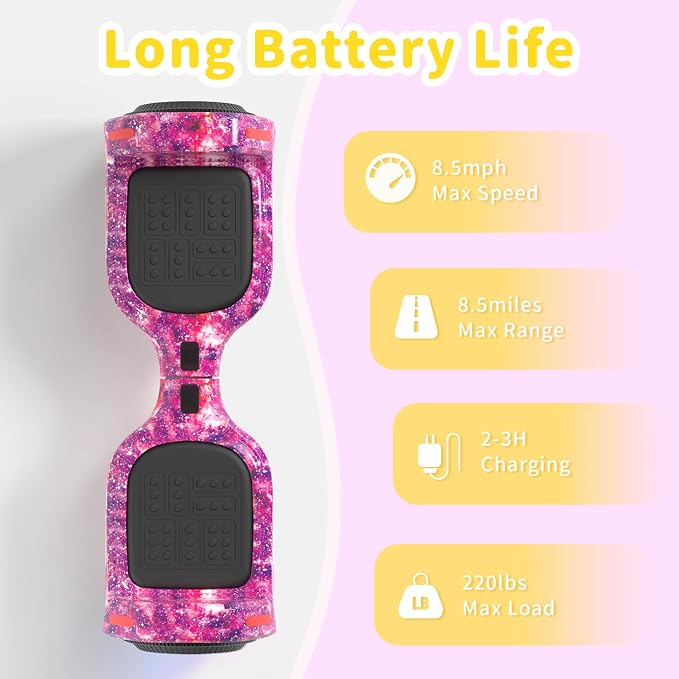 SIMATE 6.5" Bluetooth Scooter, LED Lights & APP & Music Speaker, Long Battery Life, Gifts for Kids & Adults & Girls & Boys, for All Ages