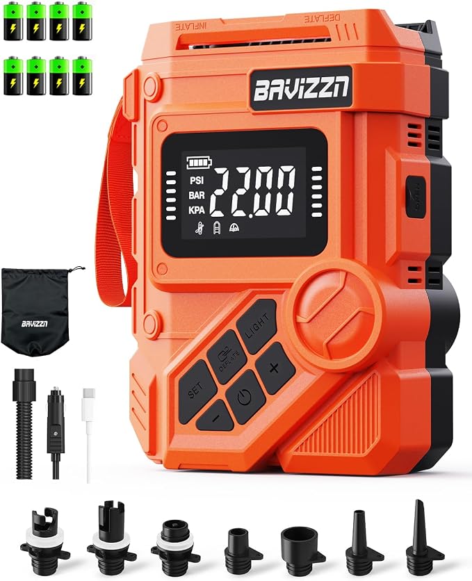 59.2Wh Rechargeable SUP Pump, 22PSI Electric Paddle Board Pump with Auto-Off & LCD, Dual Power (Battery/12V Car) & Type-C Input, Portable Inflator for Kayak Boat Inflatables Camping