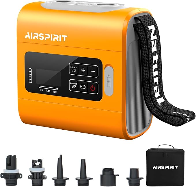 AIRSPIRIT Electric Paddle Board Pump, Rechargeable High Pressure SUP Air Pump, Intelligent Dual Stage Inflation & Deflation, Auto-Off for Stand Up Paddle Boards, Surfing Kite, Tent, Boat, Kayaks