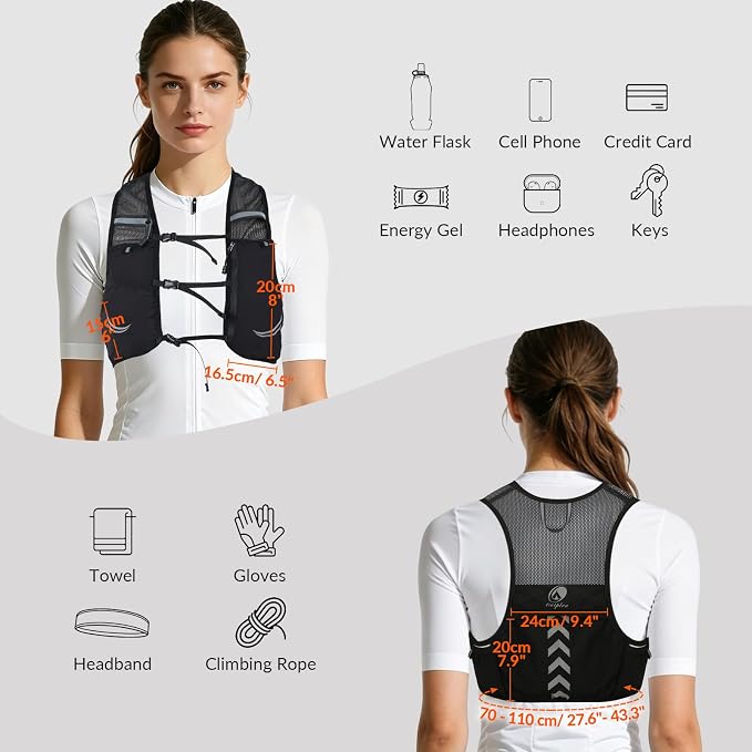 Lightweight Running Vest with 2pcs 500ml Water Bottle for Men Women, Reflective Water Vest Hydration Pack Hydropack for Hiking, M/L