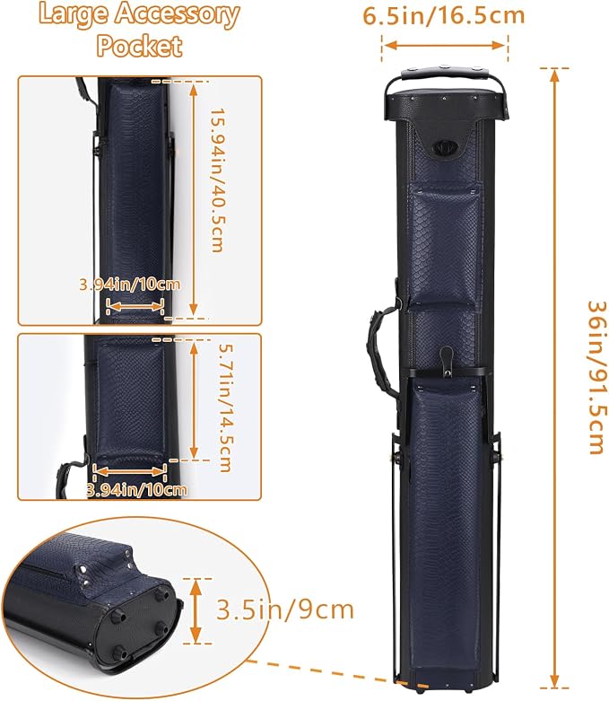 2x4 Pool Cue Case, Hard Pool Cue Case, Billiard Cue Case with Stand, Billiards Accessories Holds 2 Cue Butt and 4 Cue Shafts