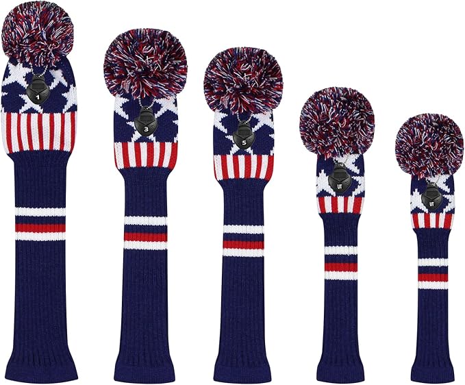Scott Edward Knit Golf Club Cover for Woods and Driver Set of 5 Head Covers Protect Driver Wood(460cc)* 1 Fairway Wood*2 and Hybrid/UT*2 with Rotating Club Number Tags