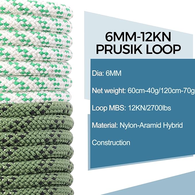 1/4 Inch Pre-Sewn Prusik Loop 47 Inch, Premium Aramid Nylon Hybrid Cord 12kN, Superior Heat Abrasion Resistant Rope Loop for Arborist Rescue Outdoor Rigging