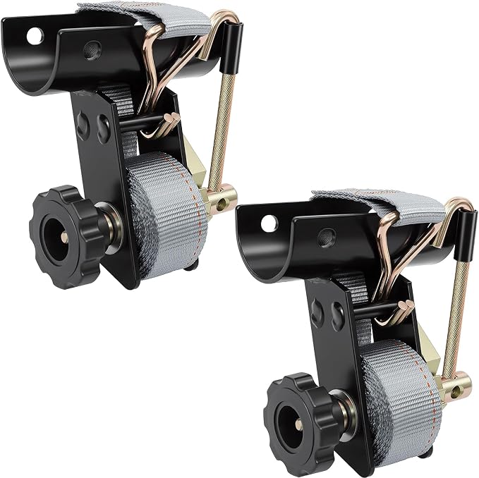 Rack Straps with J-Hook (2PK),1.5" x7.5' Ladder Rack Ratchet Straps, 2" Round Tube Mount, Perfect Ladder Rack Tie-Downs for Trailer Cargo Control