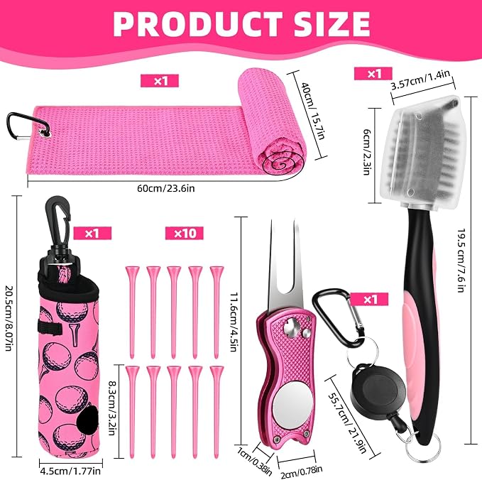 15 Pcs Golf Accessories Kit, Includes Cleaner Brush Towel Tees Golf Ball Bag with Hook Divot Tool with Ball Marker, Golf Essentials Kit for Women Man Gifts