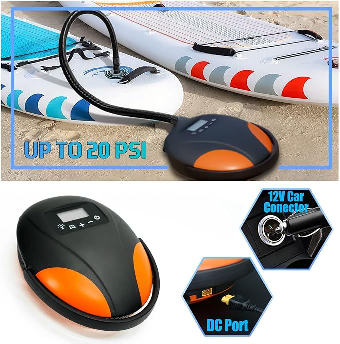 Paddle Board Pump,20PSI High Pressure SUP Electric Air Pump,Dual Stage Inflation SUP Electric Pump for Stand Up Paddle Boards,Boats,Kayak,Inflation & Deflation,12V DC Car Connector