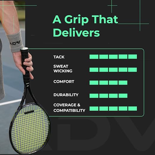 ADV MaxTac Tacky Tennis Overgrip - 6 Pack Extremely Sticky Non-Slip Tennis Grips Overgrip - Razor-Thin & Easy to Use Pro Tennis Racquet Grip Tape (6-Pack Volt)