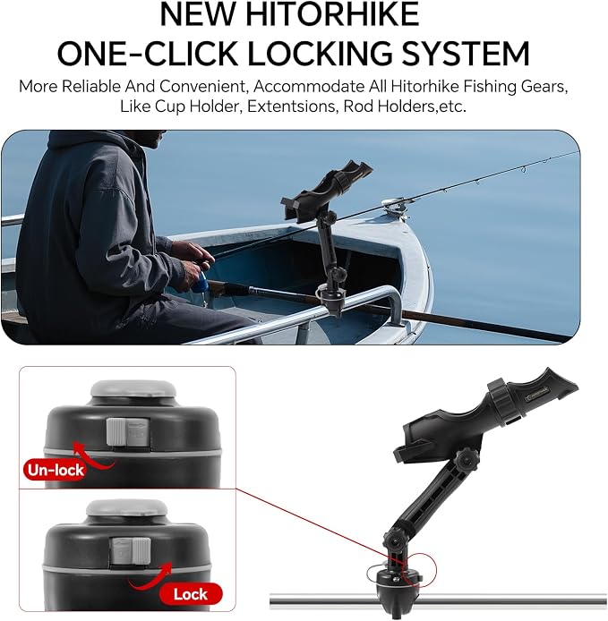 Hitorhike Kayak & Boat Fishing Rod Holder Set with Extender – Universal Reel Compatibility, 360° Adjustable, Heavy-Duty Mounts