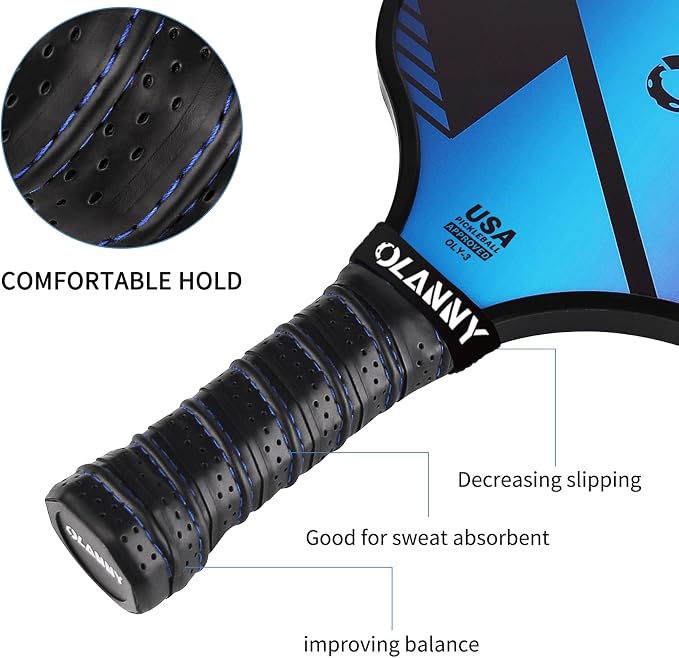 OLANNY Graphite Pickleball Paddles Set- Premium Rackets Fiber Face & Polymer Honeycomb Core Pickleball Set Includes Pickleball Paddles + Pickleball Balls+ Replacement Soft Grip + 1 Bag