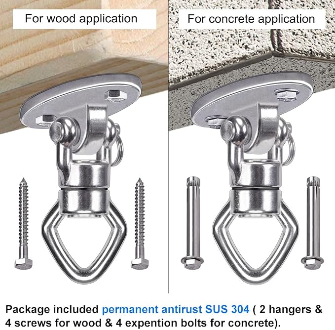 BeneLabel 2Pack Swing Hanger with Bearing Swivel 800LB Capacity Stainless Steel Aerial Silks Ceiling Mount Bracket Hammock Hardware for Swings, Hanging Chair, Aerial Hoop, Heavy Bag, Yoga Swing