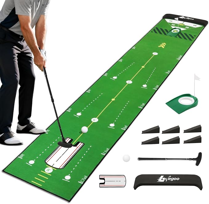 Golf Practice Mat with Alignment Mirror - 20 in X 120in Golf Putting Mat Training Aid Mat, Anti-Slip Backing Golf Putting Green for Indoor/Outdoor