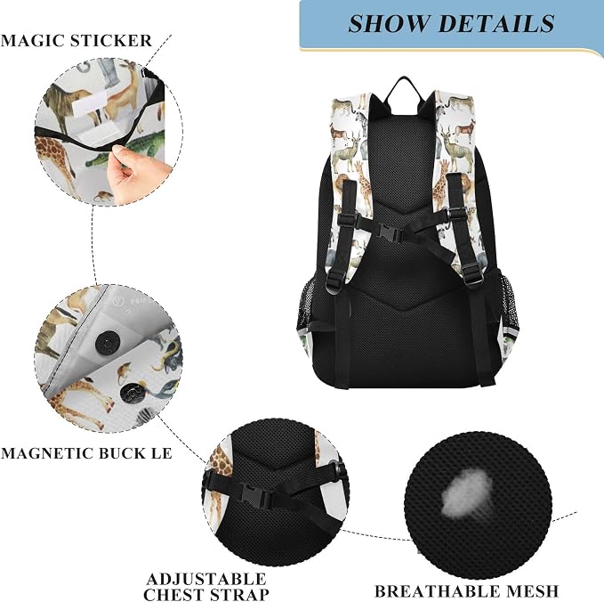 Fisyme Zoo Animals Giraffe Elephant School Backpack Laptop Backpack Bags Bookbag Travel Casual Computer Notebooks Daypack