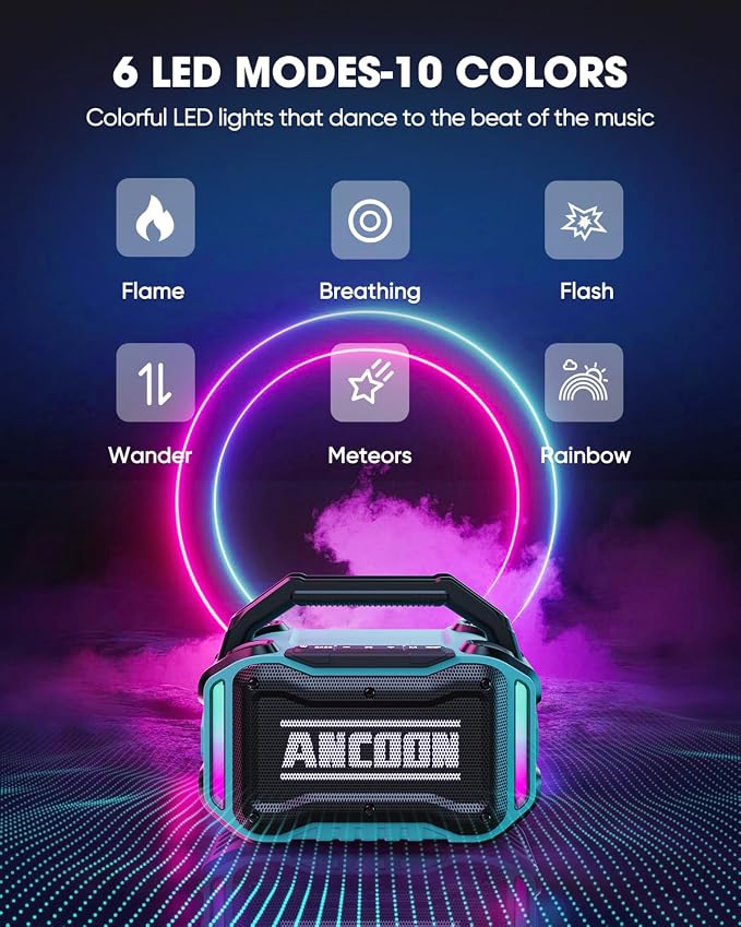 ANCOON Speakers Bluetooth Wireless: 80W(Peak) Loud Speaker with Bass, 20H Playtime, IPX6 Waterproof, Large Jobsite Speakers for Work, Outdoor, Workshop, Garage, Portable Speaker with TWS (Sky Blue)
