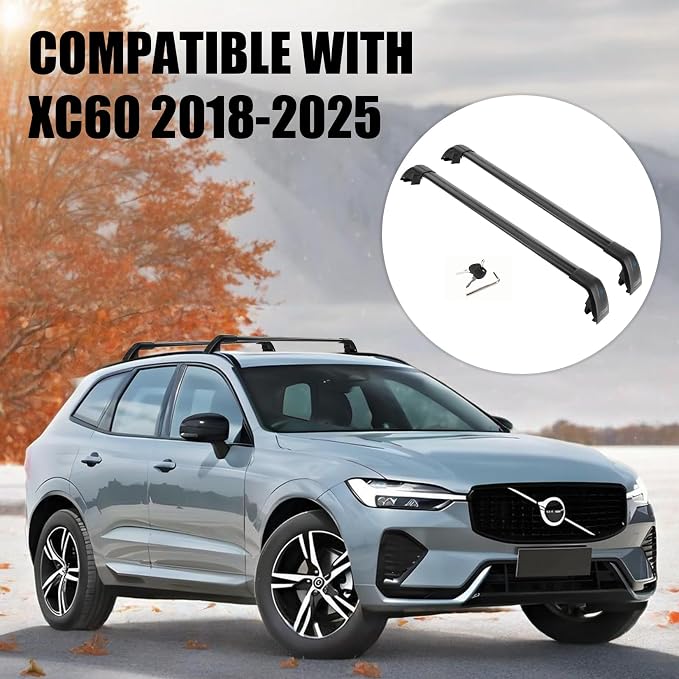 Psler Heavy Duty Roof Racks Cross Bars Compitable with Volvo XC60 2018 2019 2020 2021 2022 2023 2024 2025 with Metal Anti-Theft Lock, Aluminum Roof Rails Crossbars Anti-Theft Non-Corrosion
