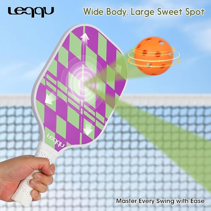 Fiberglass Pickleball Paddles Set of 2, Lightweight Pickle Ball Rackets Kit with Honeycomb Core Control Durable, 4 Outdoor Indoor Balls and Carrying Bag for Men Women