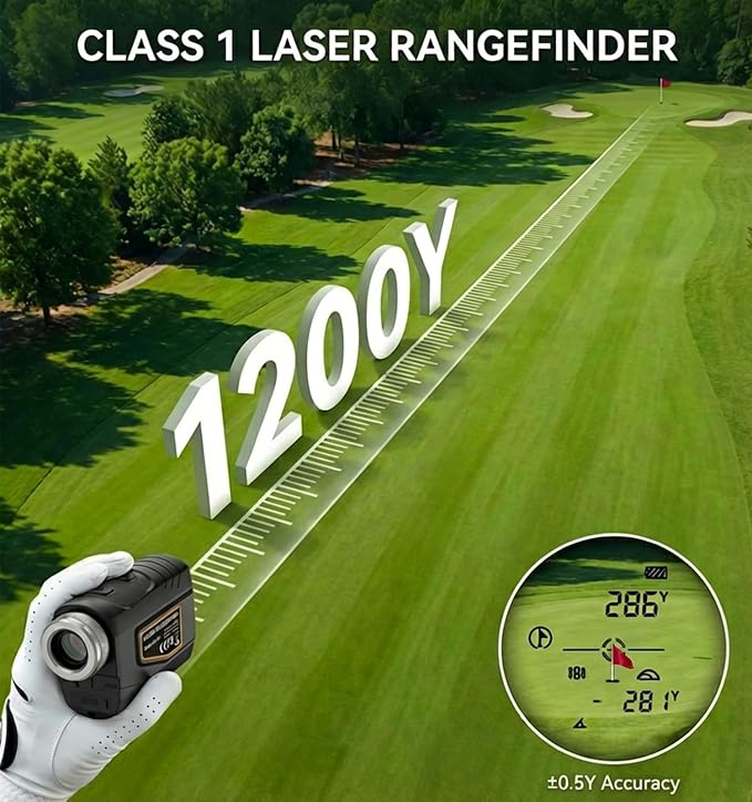 MIKOSI Golf Range Finder with Slope, 0.03s Pin Lock Vibration Golf Laser Rangefinder, 1200 Yards Rechargeable Golf Rangefinder with 90% Ultra-Clear Lens, Magnet, IP54 Waterproof