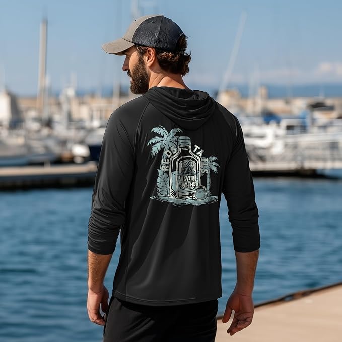 Palmyth Fishing Hoodie for Men Long Sleeve Sun Protection UV UPF 50+ Shirts | Hidden Zipper Pocket, Thumb Loops, Quick-Dry, Side Mesh Panels, Lens Cleaning Cloth, 4-Way Stretch