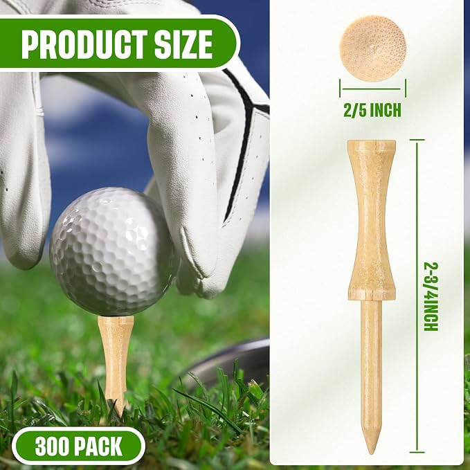 Mudder 300 Pack Step Down Golf Tees Wooden 2-3/4 Inch Bulk Bamboo Golf Castle Tees for Practice Accessories