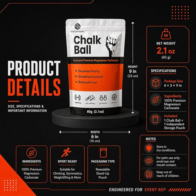 Chalk Ball | Refillable Chalk Sock for Climbing, Gymnastics & Gym Workouts | Storage Pouch Included