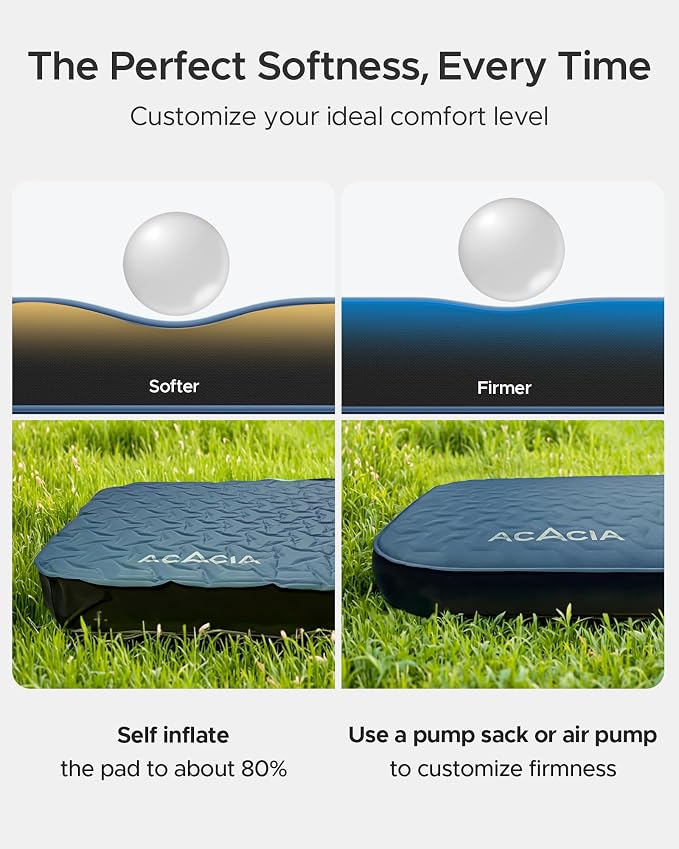 Acacia 4" Thick Self Inflating Sleeping Pad with Foam, Innovative Y-Shaped Telescopic Structure, Ultraportable Camping Air Mattress with Pump Sack, Easy Roll Up Sleep Bed for Travel Tent Car