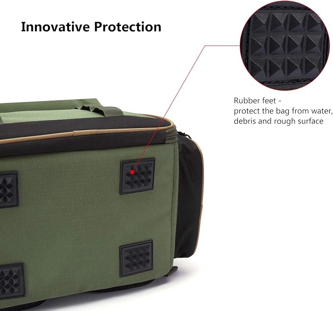 BASSDASH Fishing Tackle Backpack Water Resistant Tactical Bag Soft Tackle Box with Rod Holder and Protective Rain Cover