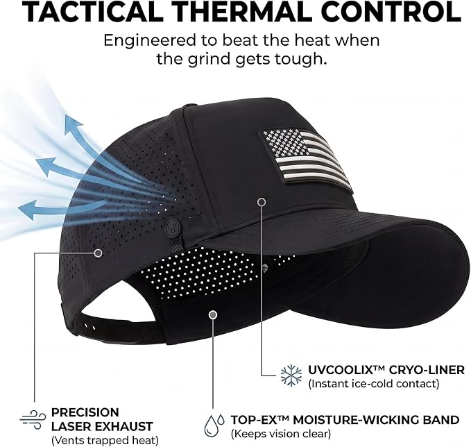 TOP-EX Performance Baseball Hat for Men Water Resistant Golf Cap Running Cooling Snapback Laser Perforated
