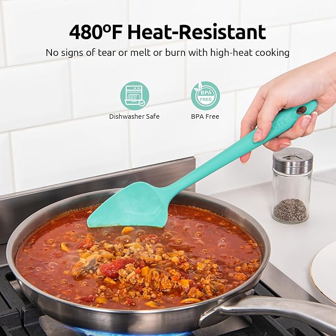High Heat Resistant Silicone Spatulas: U-Taste 480ºF Hot Proof Food Grade Flexible Silicon Baking Scraper, Food Grade Rubber Kitchen Cooking Mixing Utensils for Nonstick Cookware Set of 4 (Aqua Sky)
