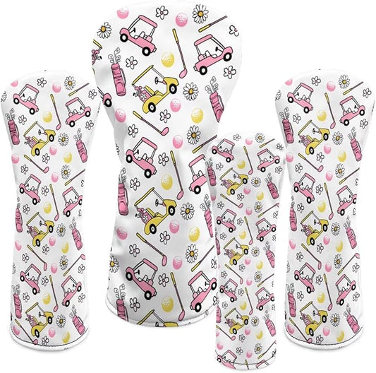 Rnyleeg Golf Club Head Covers for Women Driver Head Cover Leather Fairway Wood Headcover Hybrid Headcovers for Golf Clubs