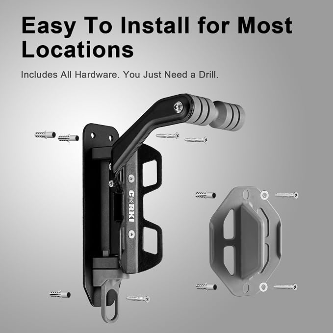 Corki Bike Wall Mount, Swivel Bike Hangers for Garage 1-Pack Black | Heavy Duty Hanger, Space-Saving Vertical Rack, Holds 80lbs, Easy Install, For Road & Mountain Bikes