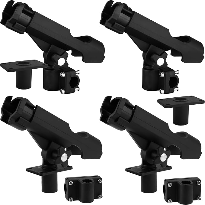 HiUmi Adjustable Black Fishing Rod Holder for Boat Kayak Swivel Side Mount Kits Tackle