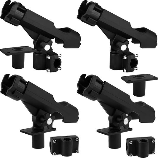 HiUmi Adjustable Black Fishing Rod Holder for Boat Kayak Swivel Side Mount Kits Tackle