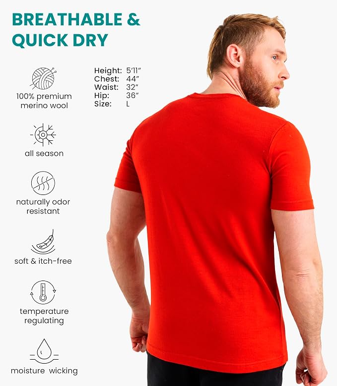 Merino Wool T-Shirt Mens - Merino Wool Undershirt Thermal Shirt for Men and Hiking Socks