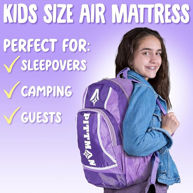 Pittman - Kids Air Mattress - Deluxe Kids Inflatable Bed with Electric Pump & Durable Backpack - Perfect Teen to Toddler Blow up Mattress for Sleepovers, Camping or Childs Travel Bed
