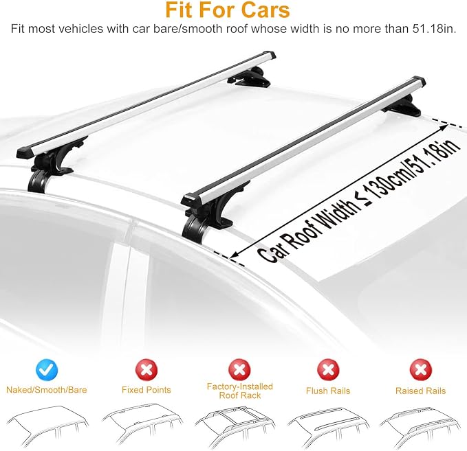 KOCASO 47 in Universal Top Roof Rack Cross Bar Cargo Carrier Aluminum Crossbar Rack w/ 165LBS Capacity Fit for Most Vehicle Wagon Car Without Roof Side Rail