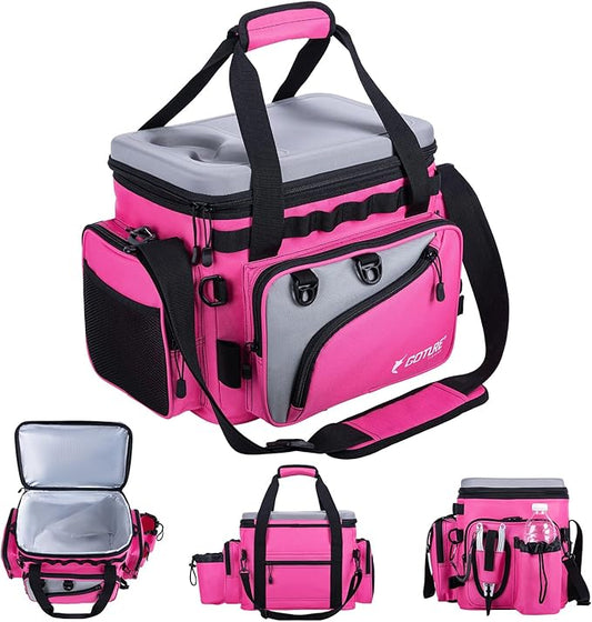 Goture Pink Fishing Rod and Reel Combos with Cooler Tackle Bag, 6FT-9FT Telescopic Fishing Pole with Spinning Reel,4 3600 Trays,Lures,Pliers,Travel Full Kit for Freshwater Saltwater, Women/Beginners